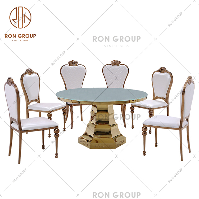 Commercial factory wholesale luxury European table set with golden color for villa & restaurant & high end hotel