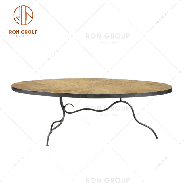  Best Quanlity Industrial Style Cafe Furniture Metal Legs Solid Wooden Top Dining Table for Home Decoration 