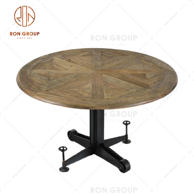 High Quality Restaurant and Coffee Shop Round Wooden Table with Metal Base