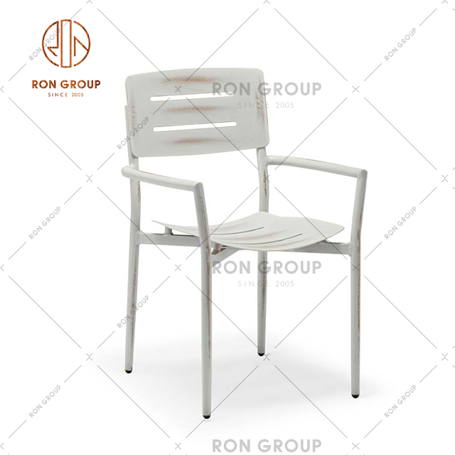 Factory Outlet White Outdoor Leisure Chair Garden Metal Armchair Patio Chair