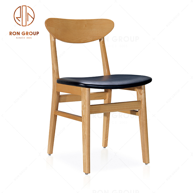 Commercial Wholesale  Black PU Leather Seat With Wooden Frame Coffee Shop Chair Buffet Dining Chair