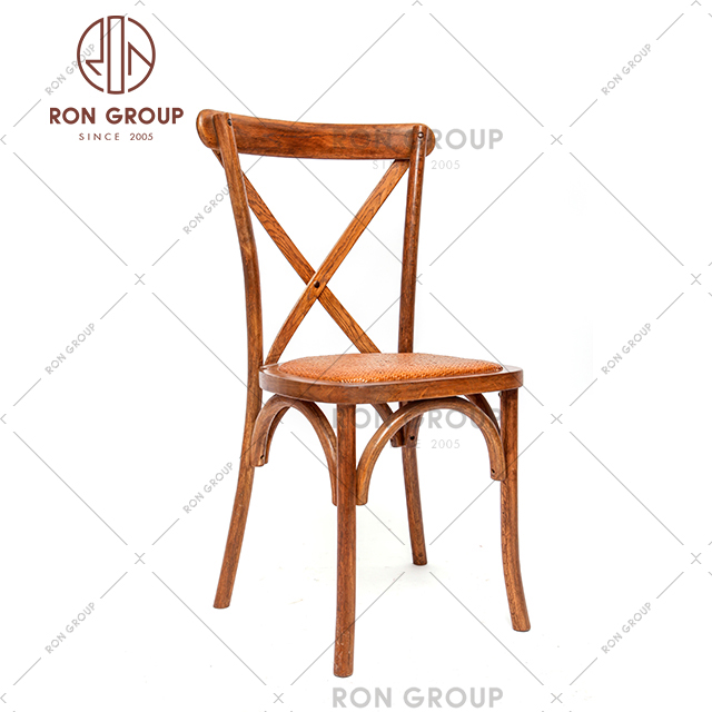 Commercial Cheap Stackable Vintage Cafe Dinning Wooden Chair Cross back hand design