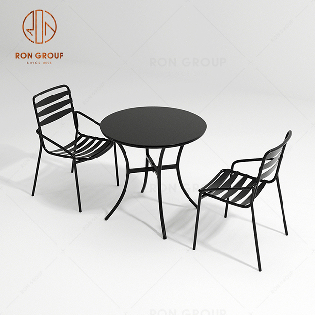 RN0547F00004-Outdoor table black metal cafe table|restaurant outdoor furniture canteen table