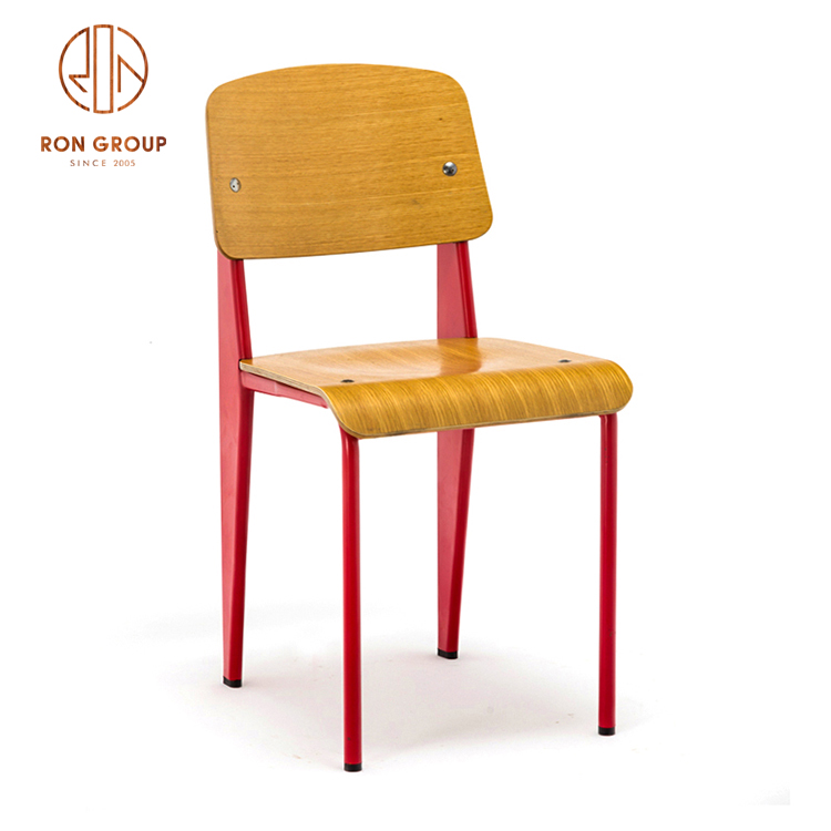 GA1701C-45STW Cheap durable chair with metal frame and wooden seat for fast-food&cafeteria &restaurant 