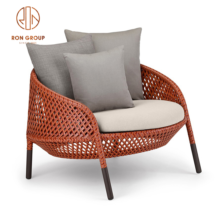 Modern luxury rattan furniture aluminum garden braided rope restaurant outdoor dining chair