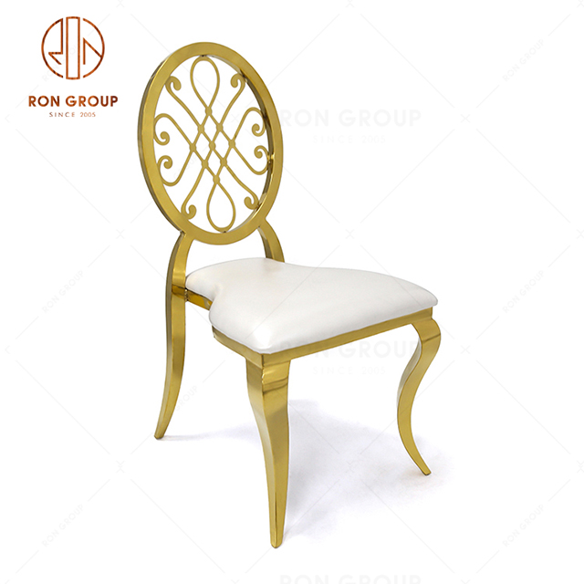 Top pick popular wedding chair with gold stainless steel frame and PU leather seat backrest for hotel & restaurant & party