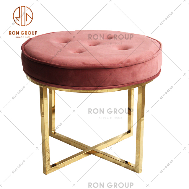 Hot Sale Minimalist Style Wedding Furniture With Gold Stainless Steel Frame Single Stool Chair For Banquet & Cafe