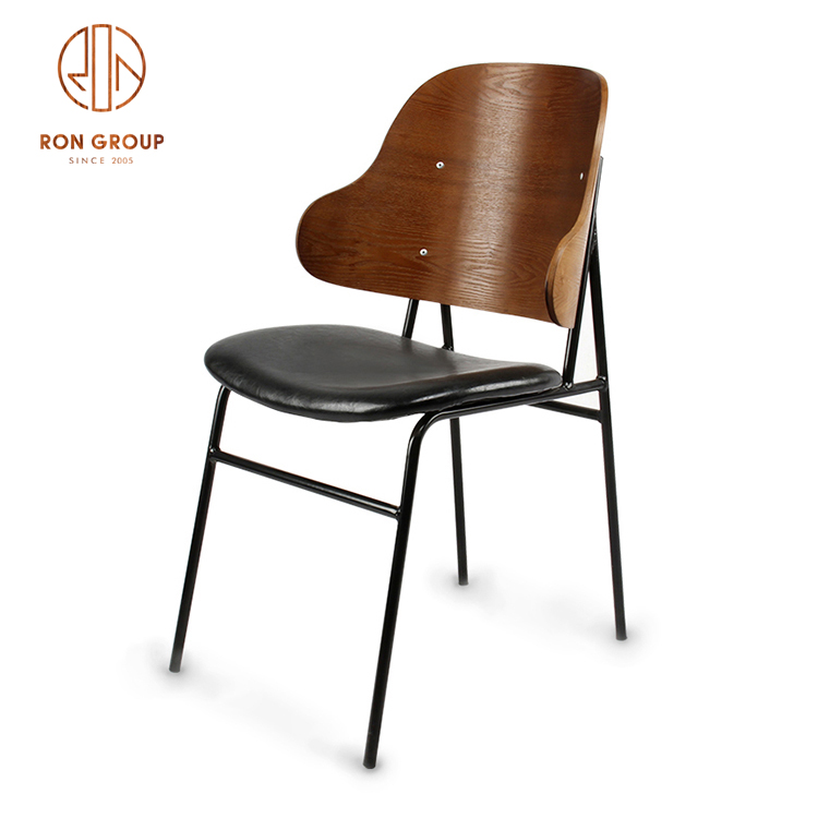 RNFCM023 Wholesale Popular Metal Chair With Wood Backrest  Leather Seat for Restaurant and Coffee Shop 