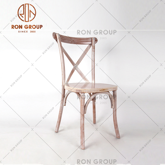 Hot sale industrial style restaurant furniture solid wood chair with washed white color