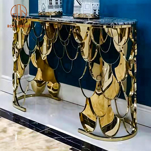 Fish Scale Metal Base Hallway Console Table