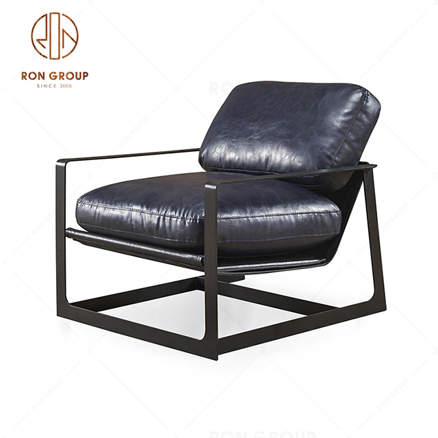 Popular Modern Design Blue PU Leather Armchair Hotel Lobby Leisure Chair