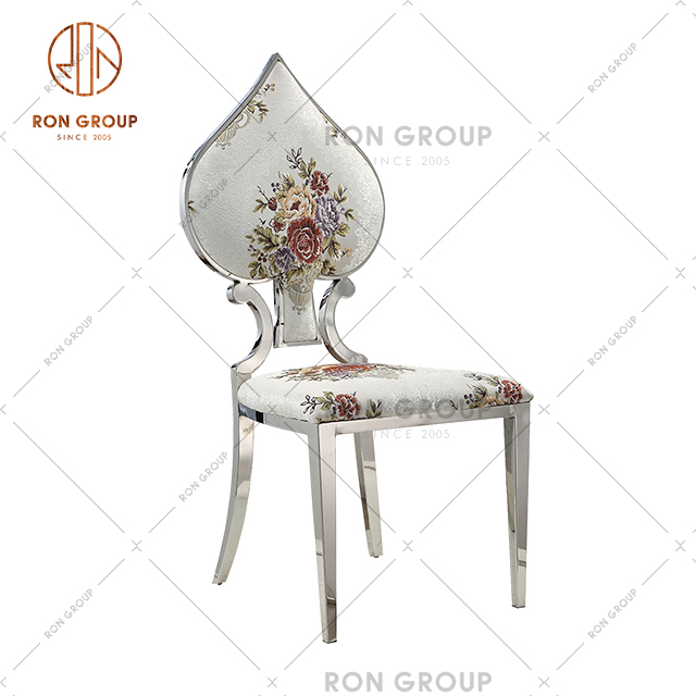 Antique French style wedding chair with stainless steel frame and  upholstered cushion with embroidery for banquet & hotel 