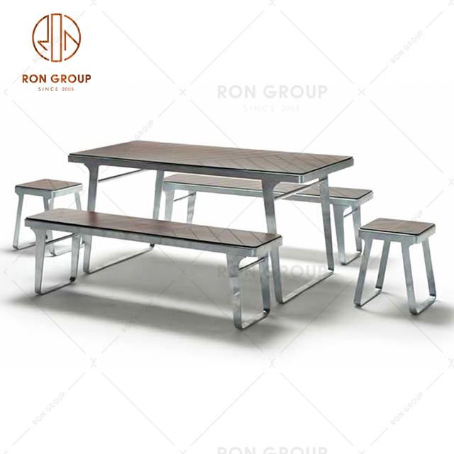High Quality Factory Outlet Metal dining table and chair set for canteen restaurant use