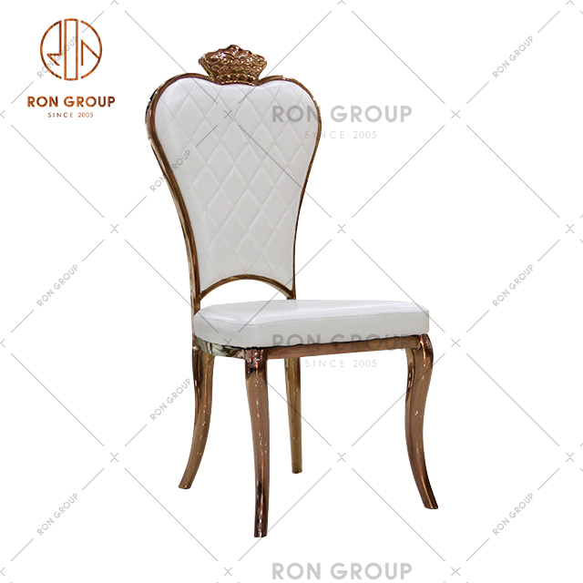 High quality wedding furniture with gold stainless steel frame and PU leather seat backrest cushion for banquet & hotel & party 