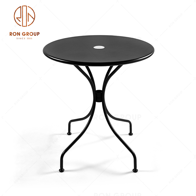 Popular Black Powder Coat Metal Table Outdoor Coffee Table Round Dining Table