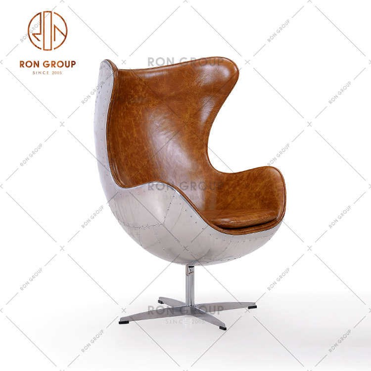 Retro Leather Vintage Style Aviation Swing Jacobsen Leisure Chair Top PU Leather Metal Base Leg