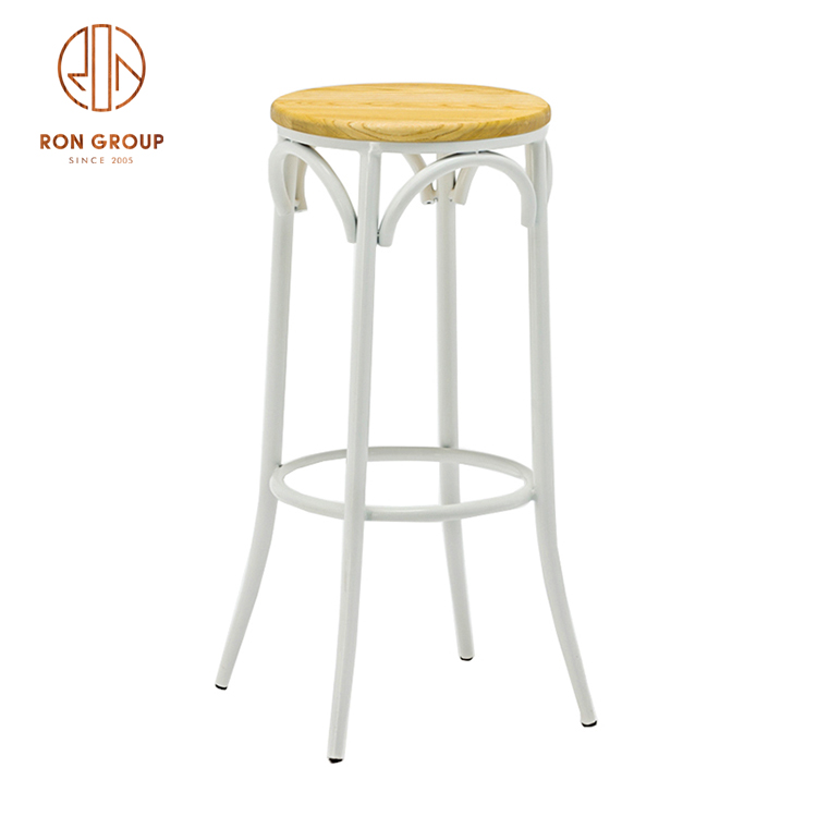 Kitchen Modern Design Metal Legs Wooden Seat High Bar Chair For Restaurant Bar