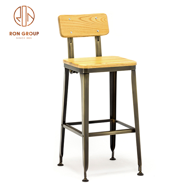 China High Quality Steel Leg Bar Furniture Wooden Seat Bar Stool Chair